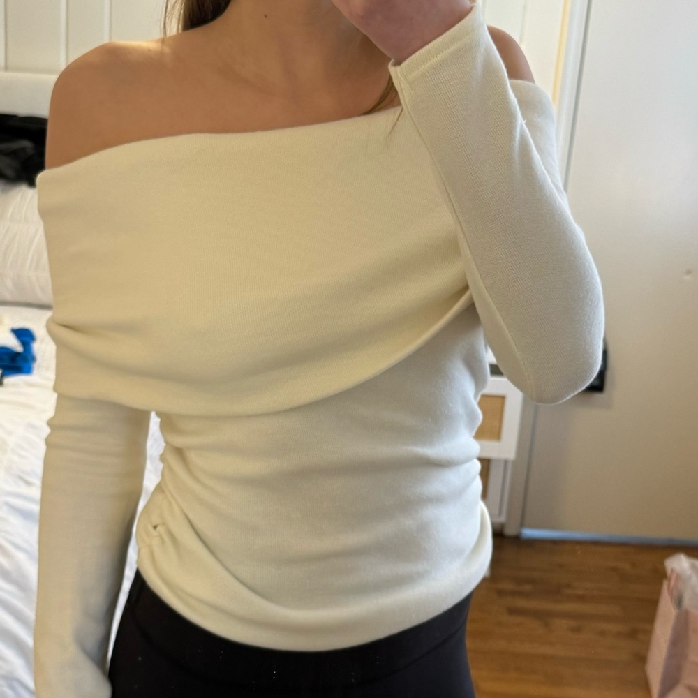Zara Cream Off-the-Shoulder Sweater